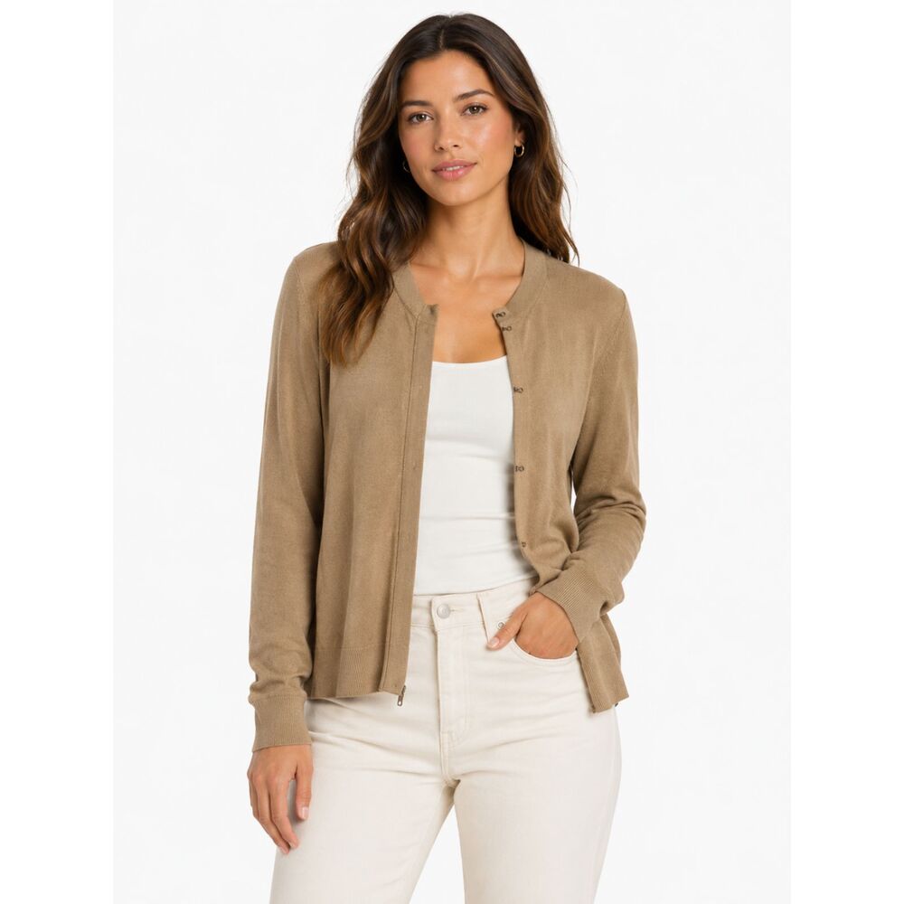 Banana Republic Camel 100% Cotton Zip Front Cardigan Sweater Women's Small